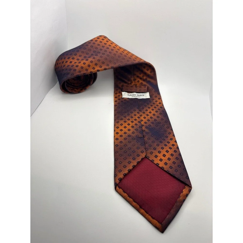 Ivano Biagi Mens Silk Tie Orange Purple Geometric Ombre Made in Italy